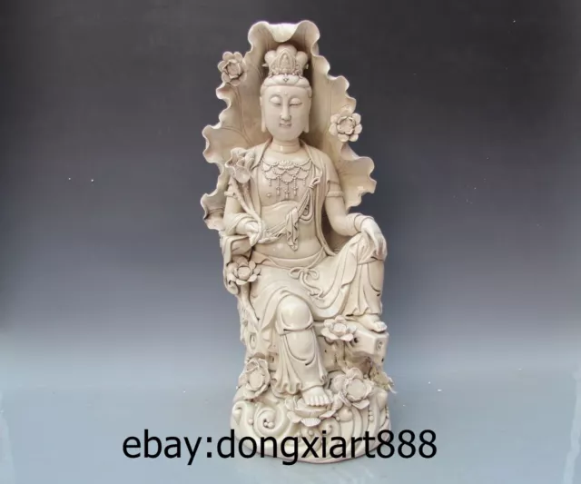 22" China White Porcelain Nine Lotus Guanyin kwan-yin Bodhisattva Buddha Statue