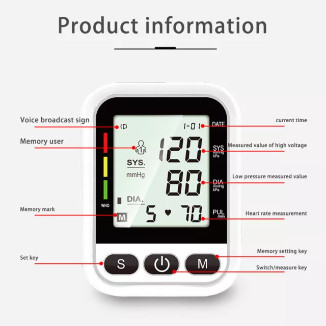 Brassard De Pression Artérielle Large LCD 0 à 280mmHg/OkPa à 37 3 KPa Voix Angl