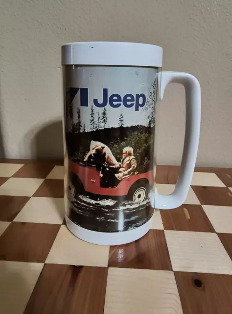 Jeep Mug Thermo-Serv Mug Cup Man and His Bear Outdoor Insulated Vintage 6.25"