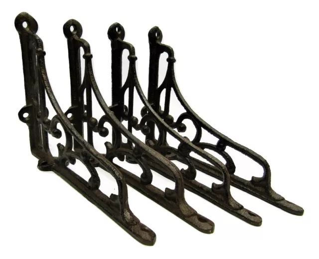 Set of 4 Cast Iron Shelf Brackets Classic 5" x 6.5" Hanger New Antique-Style