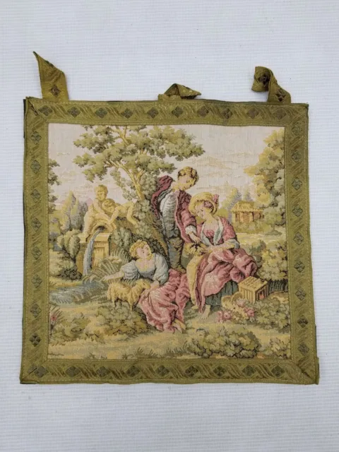 Vintage French Romantic Scene Wall Hanging Tapestry 27x26cm