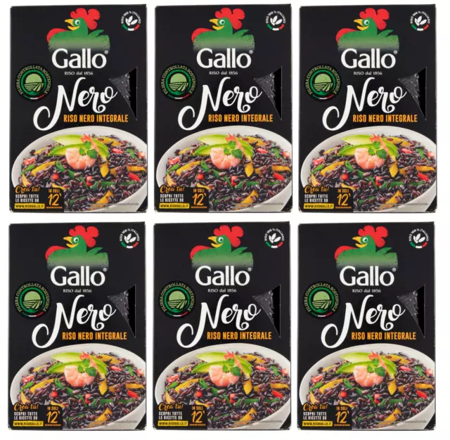6x Gallo Riso Nero Integrale,Vollkorn Schwarzer Reis,Italienischer Reis 500g