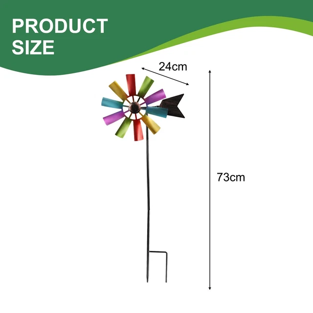 Moulin à Vent Multicolore En Métal 160cm - Décoration Jardin Extérieur Avec Piquet - Diamètre 38cm