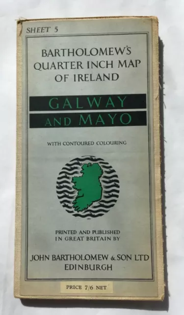 1951 Galway & Mayo Ireland Bartholomew's Map Quarter Inch to Mile