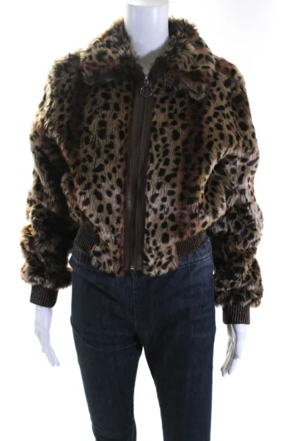 ASTR Women's Collar Full Zip Long Sleeves Faux Fur Jacket Animal Print Size XS