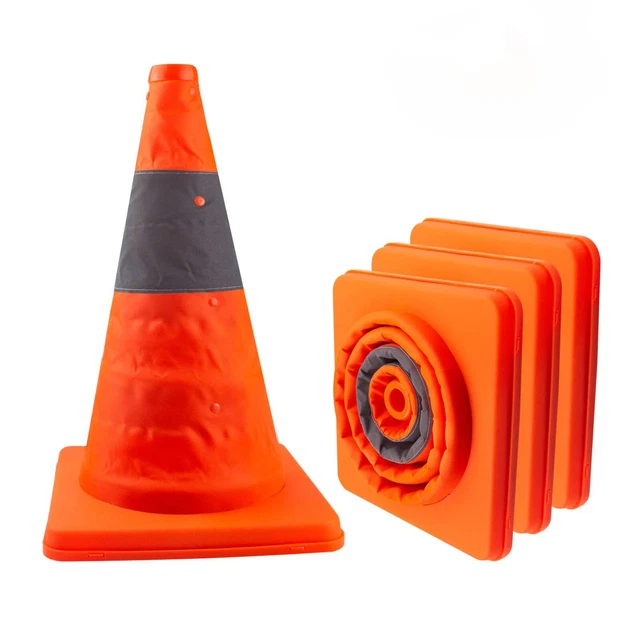 4 Pack Collapsible Traffic Cones, Orange Safety Reflective