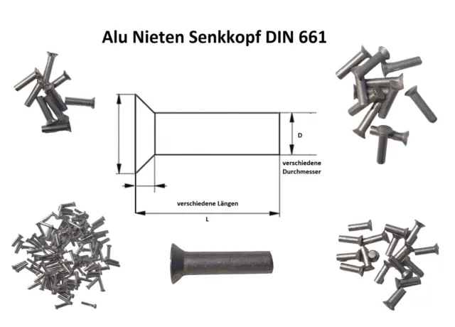 Nieten Senkkopf DIN 661 Vollnieten Alu Senkniete Senkkopfniete DIN661 Aluminium