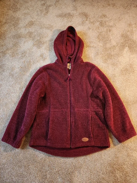 Vintage Woolrich USA Woman's Medium Sherpa/Fleece Hooded Burgandy Coat / Jacket
