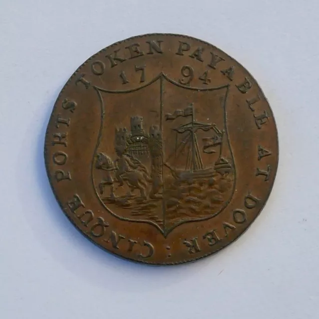 1794 William Pitt "Cinque Ports Token Payable At Dover" Halfpenny Token