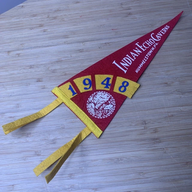 Vintage Felt 1948 Souvenir Pennant Flag Indian Echo Caverns Hummelstown, PA