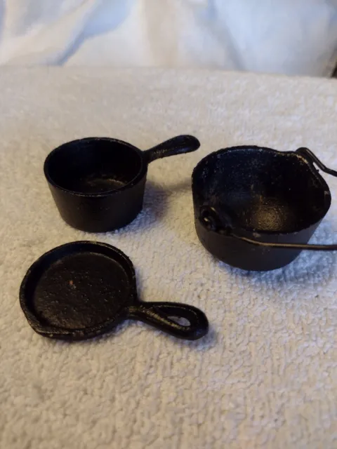Vintage Dollhouse Miniature Cast Iron Pots & Pans
