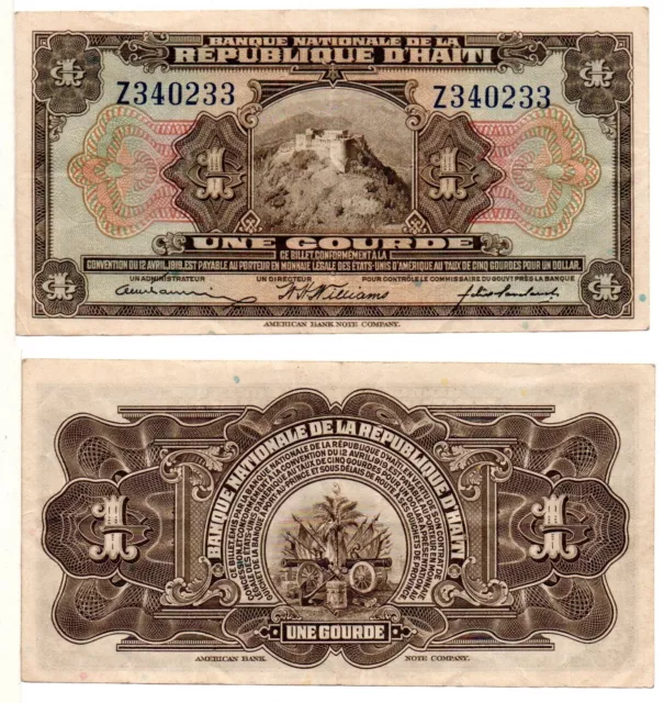 HAITI 1 Gourde - Z Replacement Note (1919) 1925-32, P-160, Very Fine