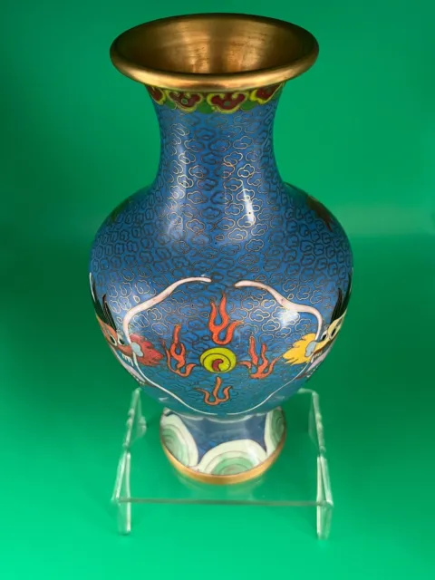 Antique Chinese Five Claw Dragons Cloisonne Vase 8 3/4"H.