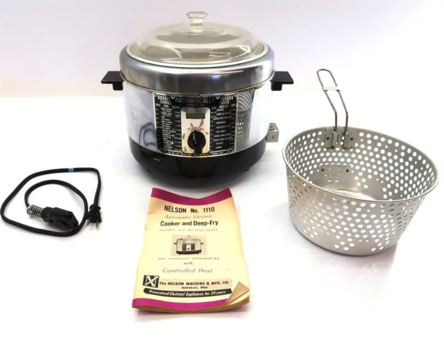 Vintage NELSON No 1110 Deep Fryer / Cooker with Glass Lid Chrome & Black WORKS!!