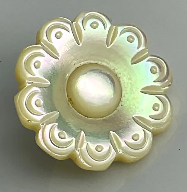 Antique Carved White Pearl Flower Shape Medium Old Button