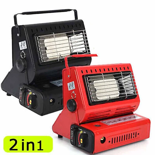 2in1 Tragbare Gasheizung 1,3KW Camping Butan Gas Kocher Keramik + Gaskartuschen