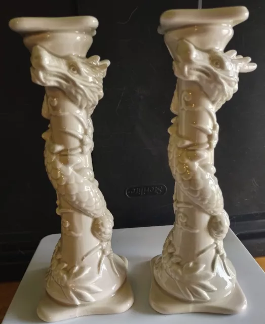 vtg. mid century Fitz & Floyd ceramic chinoiserie dragon candlestick holder