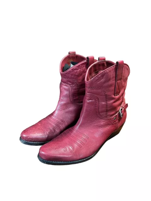Franco Sarto Waco Red Leather Western Ankle Boots Cowgirl Booties Womens Size 10