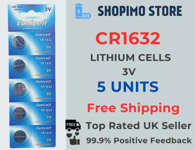 5 X CR1632 Batteries DL1632 L1632 Cell Lithium Coin Button Battery Free Shipping