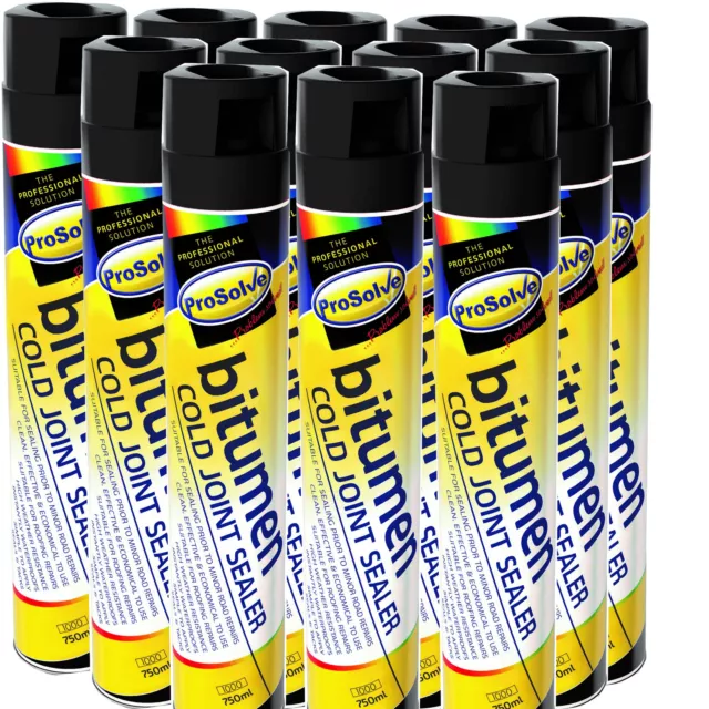 12er PACKUNG Prosolve Bitumen Kaltgelenkversiegelung Aerosol 750ml Asphalt Dachrinnenversiegelung