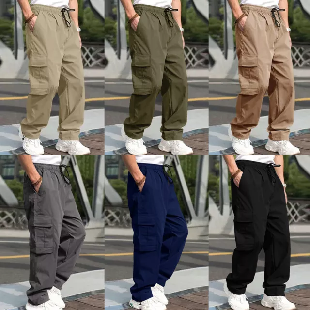 Pantaloni Cargo Da Uomo Pantaloni Joggers A Gamba Larga Vita Elastica ▼