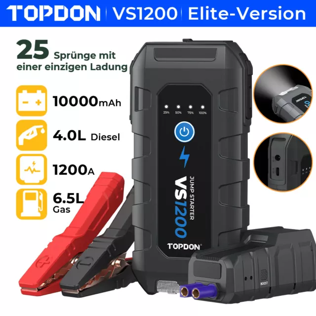 TOPDON VS1200 Auto 1200A Starthilfe JumpStarter 10000mAh 12V Sichere Powerbank