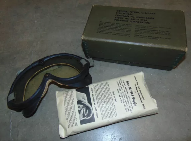 WWII U.S.Navy Pilot Type 1944 Goggles, Polaroid R37-G-3735, Boxed Set, Nice Cond