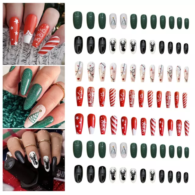 24 Piezas Uñas De Navidad Para Imprimir Uñas Artificiales Manicura Acry E