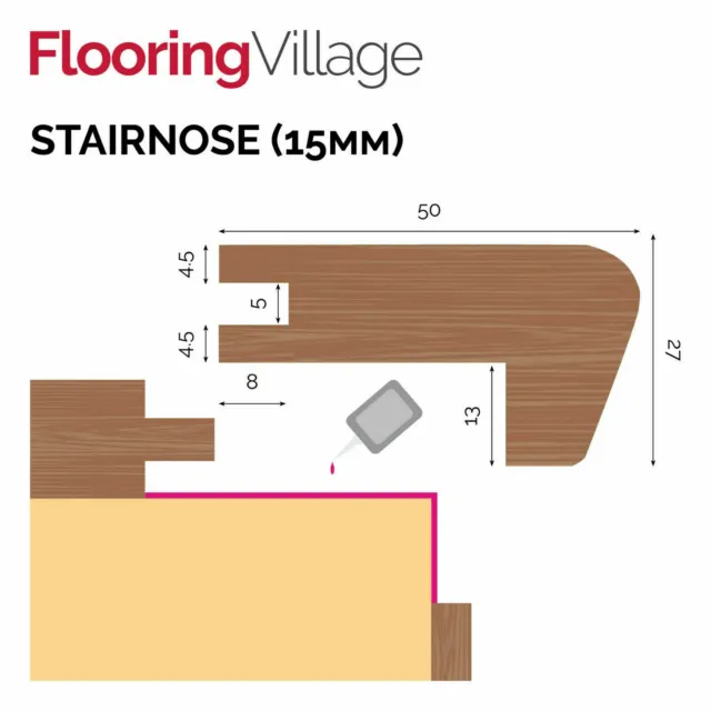 100% Oak Stair Step Nosing For Engineered & Solid Floors Various Sizes & Colours 2