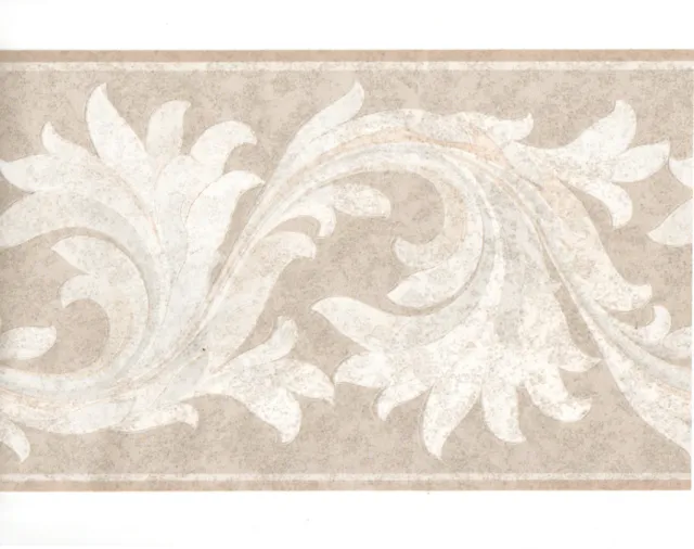 Cream Beige Satin Pearl Sheen Finish Acanthus Leaf Scroll Wall paper Border