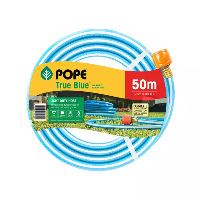 50m POPE 12mm Garden Hose Water UV Treated Perma Brass Fittings 8YEAR GUARANTEE