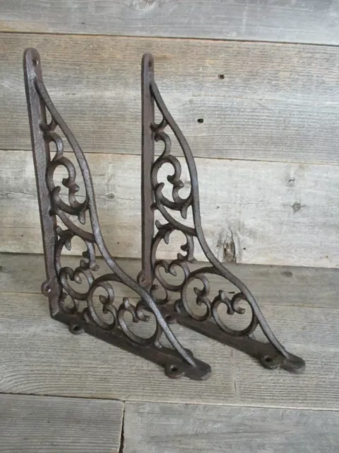 2 LARGE Shelf Braces Wall Brackets Cast Iron Brackets Vine Garden Corbels Rustic