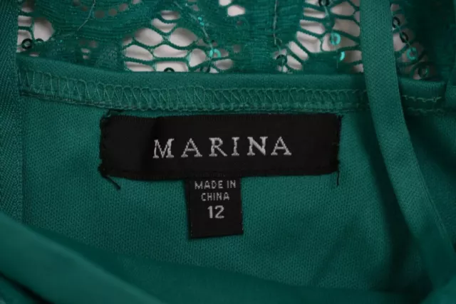 Marina Womens Sequin Lace Cap Sleeve Dress Crew Neck Base Layer Ruffle Hem 12 3