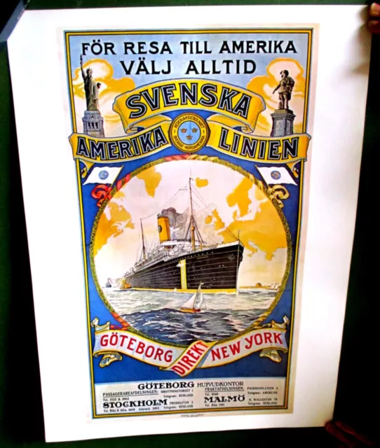 SVENSKA AMERIKA LINIEN SCHIFFFAHRT altes Plakat ca 1950/1960 Werbung-Reklame De