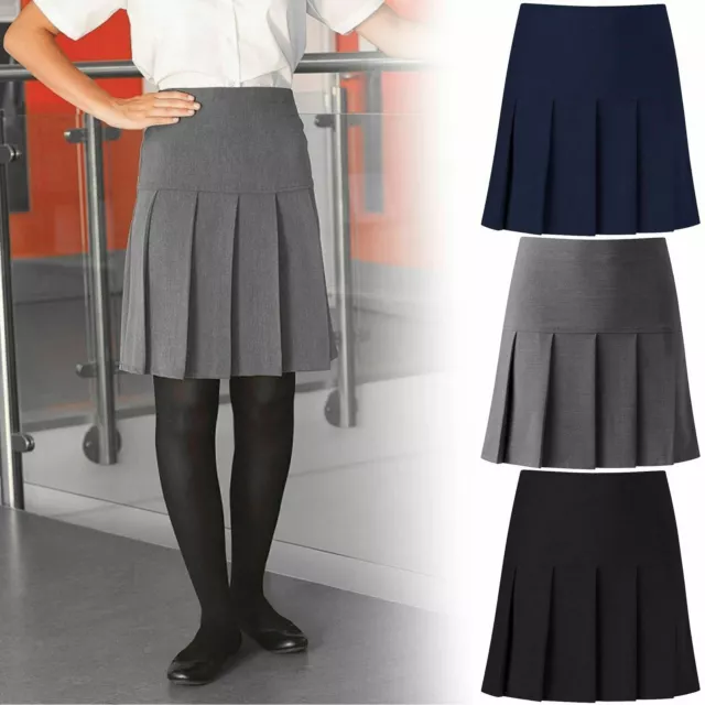 Girls All Round Pleated School Skirt Zip Drop Waist Sizes Girls 9-16-Women 8-20