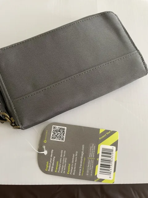 Travelon Safe ID RFID Blocking Wristlet Zip Around  Gray Identity Protecting