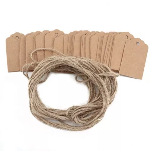 100*Kraft Brown Paper Plain Blank Wedding Gift Tag Scallop Label W/String