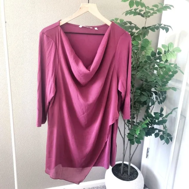 Soft Surroundings Purple Plum Cowl Neck Tunic Shirt with Sheer Overlay XL