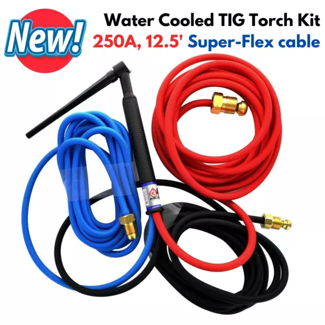 Water Cooled TIG Welding Torch Kit 250A 12.5' Flexible Cable for Weld Metal Work