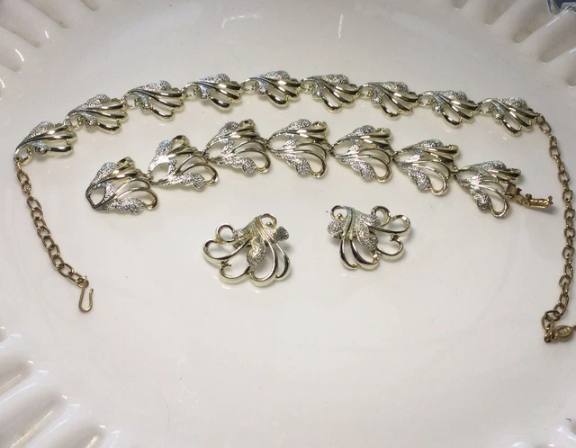 Sarah Coventry Frosted Feathers 1960 Demi Parure 3 Piece Vintage Silver Goldtone