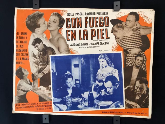 1954 Le Feu dans la peau GISELE PASCAL France Authentic MEXICAN LOBBY CARD 16x12