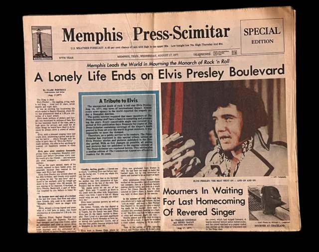 Elvis August 17, 1977 Press Scimitar Death Newspaper SHIPS FROM MEMPHIS