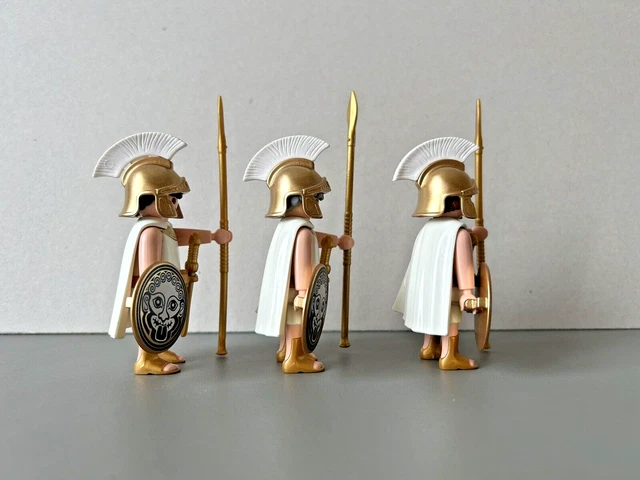 5 Figurines Guerriers Grecs Playmobil Compatibles - Elite Grecque - Bleu Et Bronze - Occasion