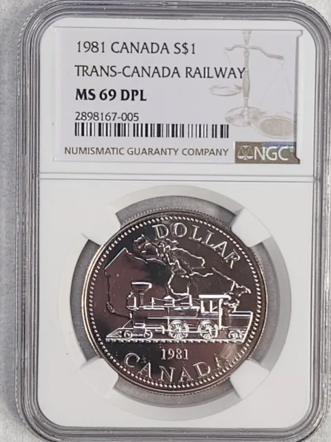 1981 Canada $1 Silver coin NGC Rated MS 69 DPL Trans-Canada Railway