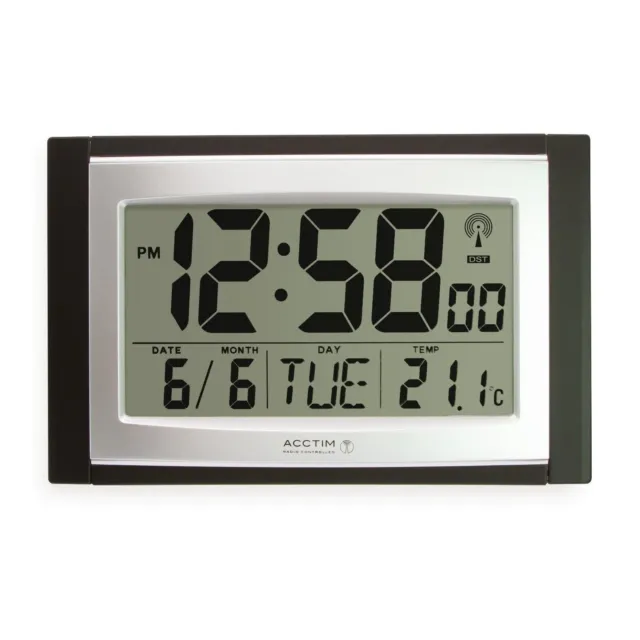 Acctim Stratus Digital Wall / Desk Clock Radio Controlled Tabletop LCD Display