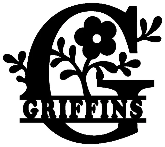 Split Letter FLORAL Monogram Door Hanger Sign Metal Wall Art w Name and Initial