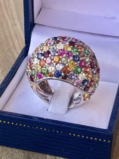 Stunning Lab-Created Round Cut Multi Color Cubic Zirconia Dome Shape Party Ring