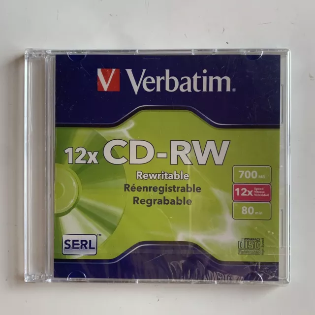 Blank CD RW Verbatim CD RW 700MB 4X-12X High Speed Slim Case VER95161 Media