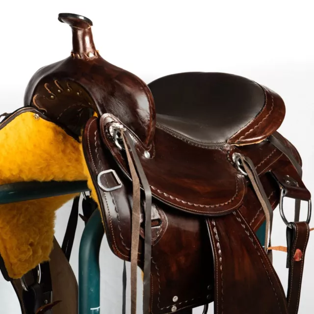 Genuine Cowhide Leather Western Pleasure Show Horse Saddle With Matching 15 Inch