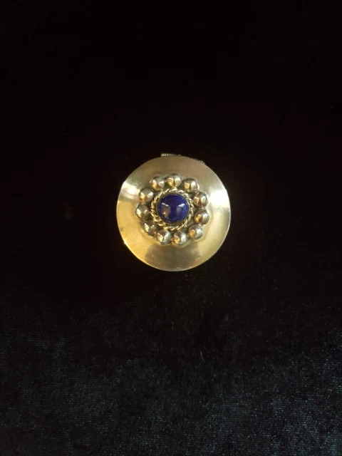 Vintage Mexico Sterling Silver Blue Stone/Glass Pill Trinket Box